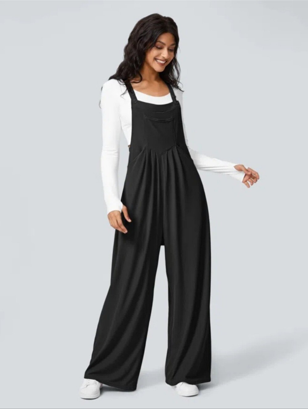 Halara Black Waffle Overalls Medium